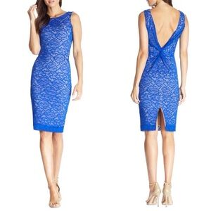 Dress The Population Kendra Embroidered Lace Bodycon Midi Dress Electric Blue Lg